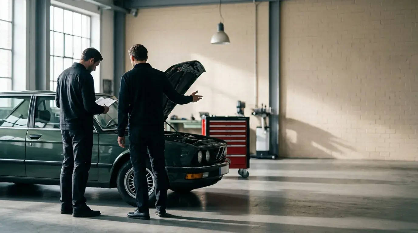 Industrial Workshop mit Vintage-Fahrzeug