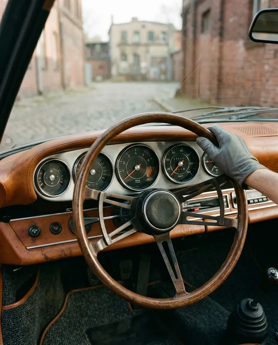 Klassiker-Interieur mit Lederausstattung und Holzlenkrad
